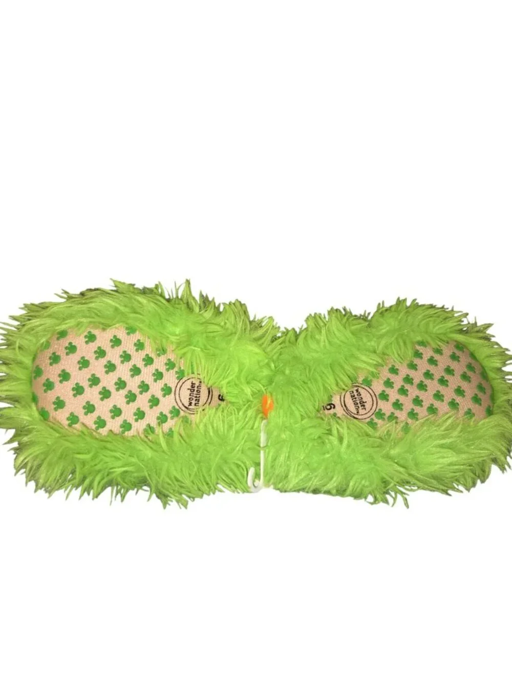 Wonder Nation Infant Green Monster Claw Slippers Size 6 With Plush Fuzzy Faux Fu